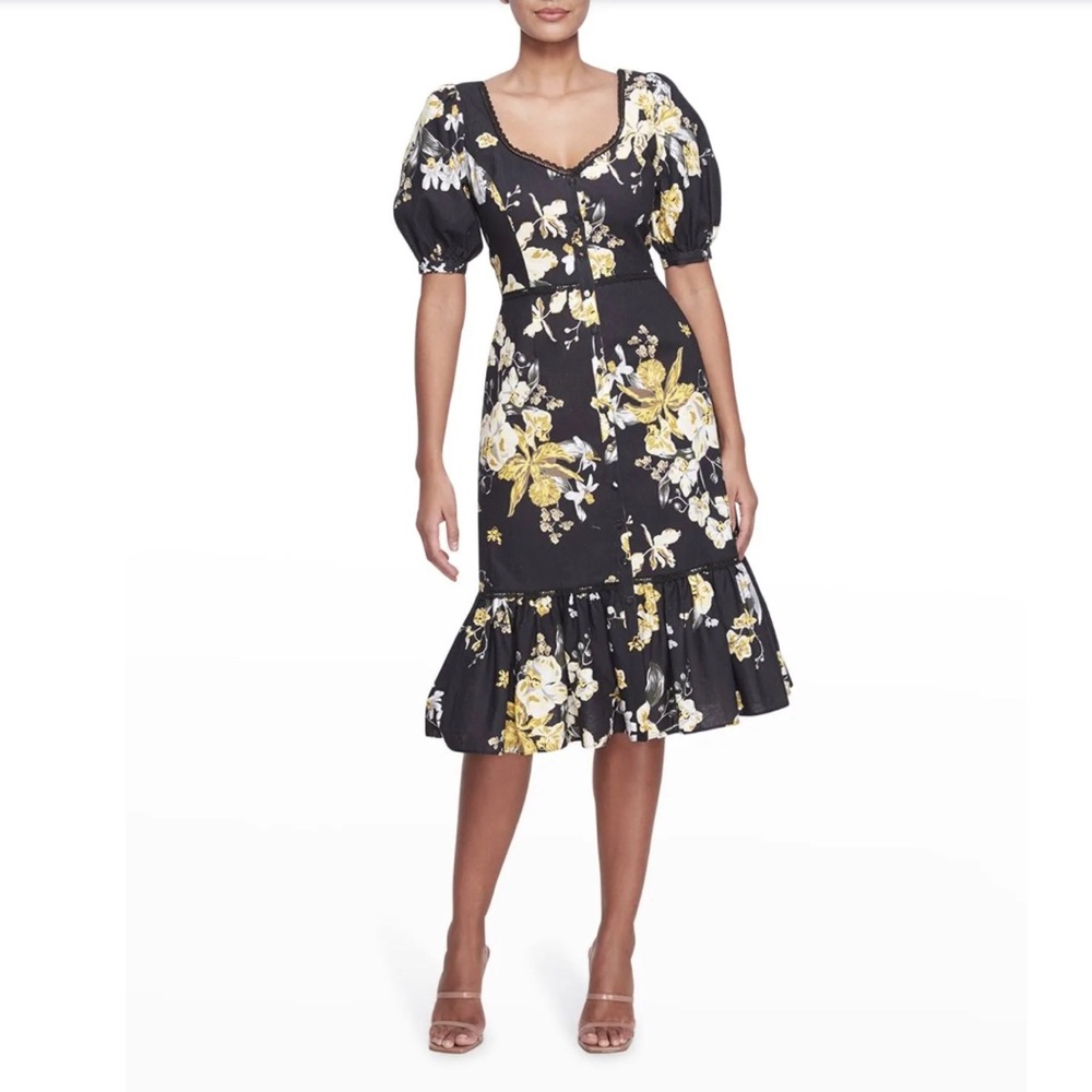 Marchesa Notte Poplin Floral Sweetheart Midi Dress 6